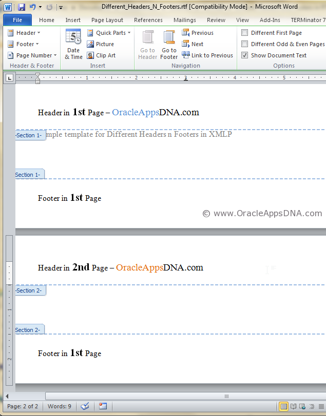 microsoft word different headers on each page 2015